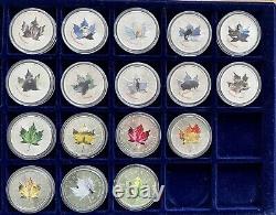 2014 Canada 5,9999 $ Feuille d'érable en argent d'une once totale de 17 pièces colorisées