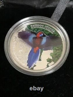 2014 Rcm $5 Silver 3d Birds Series Pièce #1 Niue Îles Cook Perroquet Crimson