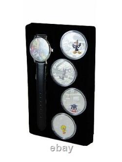 2015 $20 Looney Tunes. 9999 Silver Colorized 4-coin Set Avec Wrist Watch Rcm