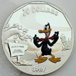 2015 20 $ Looney Tunes Daffy Duck Et Elmer Fudd 1 Oz 9999 Couleur Argent Pur Proof