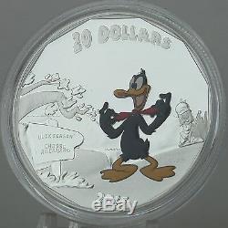 2015 20 $ Looney Tunes Daffy Duck Et Elmer Fudd 1 Oz 9999 Couleur Argent Pur Proof