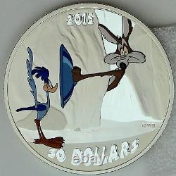 2015 $30 Looney Tunes Fast & Furry-ous Road Runner Vs Coyote 2 Oz Silver Proof