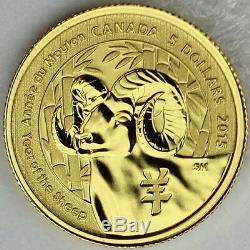 2015 5 $ Année Du Mouton, 1/10 Onces. L'or Pur Spécimen Coin, Canada Bighorn
