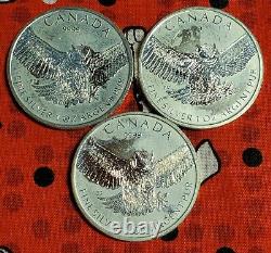 2015 $5 Canada Birds Of Prey Great Horned Owl 1oz. 9999 Silver Fine Lot De 3=3oz