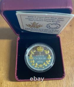 2015 5c Coupures D'érable Croisées Héritage Du Canada Nickel 1 Oz 9999 Silver Gold-plate