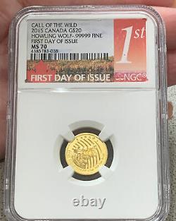 2015 Canada 1/10 Oz 99999 Or Fin. Hurlement Wolf Ied. Mbac Classé Ms70