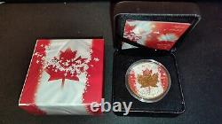 2015 Canada 5 $ Fiine Silver 9999 Maple Leaf Coloured Gold Plating 50th Anni