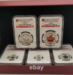 2015 Ngc Pf 70 Incuse Inverse Proof Canada (5 Pièces) Silver Maple Leaf 5 $