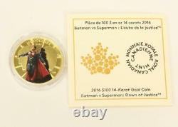 2016 $100 14 Karat Gold Batman Vs Superman Dawn Of Justice Coin DC Box Coa