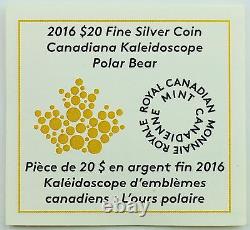2016 20 $ Canadiana Kaleidoscope Polar Bear, 60mm 1 Oz. Pièce De Preuve De Couleur D'argent
