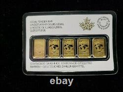 2016 25,9999 $ Or 1/10e Bars Royal Canadian Mint 5 Bars 1/2oz Total Scellé