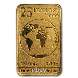 2016 25 $ Barre D'or De La Monnaie Royale Canadienne 1/10 Ozt