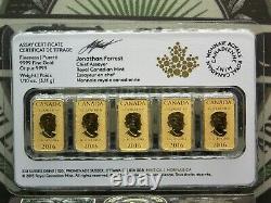 2016 25 $ Or 1/10e Bars Royal Canadian Mint (5 Bars) Sealed #rp Ecc&c, Inc