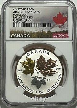 2016 $5 Ngc Pf70 Gilt Silver Canada Maple Leaf Reverse Proof Liberation Courante 1oz