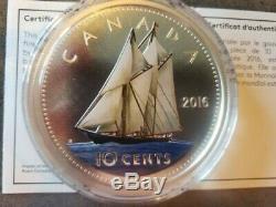 2016 Canada 10 Cent Colorized En Argent Fin De La Série Big Coin Rcm Bluenose 5 Oz
