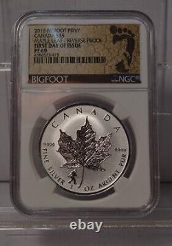 2016 Canada $5 Silver Maple Leaf Bigfoot Privy Ngc Pf69 Fdoi 1 Oz. 9999 Amende