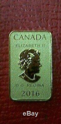 2016 Canada Or 1/10 Onces. 9999 Fin 25 $ Bar De Monnaie Royale Canadienne