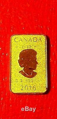 2016 Canada Or 1/10 Onces. 9999 Fin 25 $ Bar De Monnaie Royale Canadienne