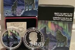 2016 Northern Lights Moonlight Wolf 30 $ 2oz Pure Silver Coin Canada Glow-in-dark
