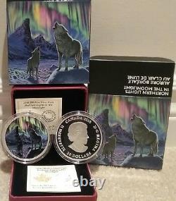 2016 Northern Lights Moonlight Wolf 30 $ 2oz Pure Silver Coin Canada Glow-in-dark