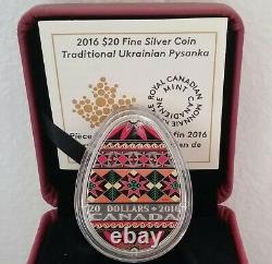 2016 Pysanka Ukrainienne Traditionnelle 20 $ 1oz Pièce D'oeuf En Forme D'argent Pur Canada
