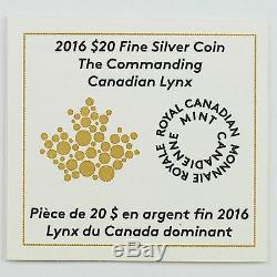 2016 $ Série 20 Animaux Majestic Commandant Canada Lynx, Pur Preuve Couleur Argent