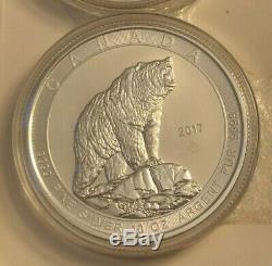2017 50 $ Canada 10 Oz 9999 Fin Argent Grizzly Bear Coin, Bu Capsule