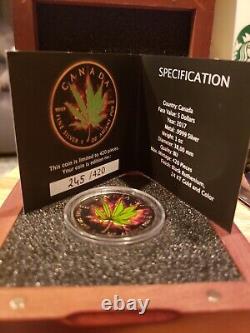 2017 Canada 1oz Colorized Silver Burning Marijuana Hybride Avec Boîte Et Coa #245