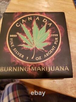 2017 Canada 1oz Colorized Silver Burning Marijuana Hybride Avec Boîte Et Coa #245