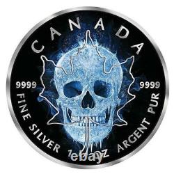 2017 Canadian Maple Leaf Ice Skull Colorised & Ruthenium 1oz. 9999 Pièce D'argent
