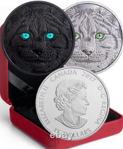 2017 Yeux Great Lynx 15 $ Pure Silver Proof Coin Canada Glow-in-dark