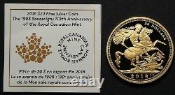 2018 1908 Canada $20 Souverain 110e Émission Annuelle d'Argent Épreuve en argent plaqué or #19770