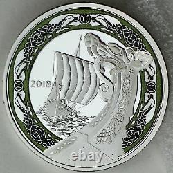 2018 $20 Viking Ships Northern Fury 1 Oz. 99.99% Pure Silver Color Proof
