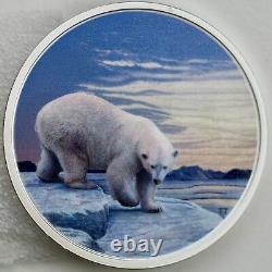 2018 30 $ Arctic Animals And Northern Lights Polar Bear Pure Silver Gitd Coin