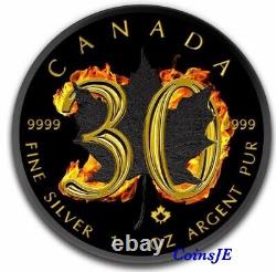 2018 5 $ Canada 1 Oz 9999 Feuille D’érable Argentée 30e Anniversaire Burning Silver Coin