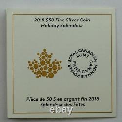 2018 $50 Holiday Splendor, 5 Oz Pure Silver Coin With Murano Glass Poinsettia