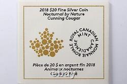 2018 Canada 1oz Argent Nocturne par Nature le Cougar Rusé avec Boîte et COA 31,39 Grammes