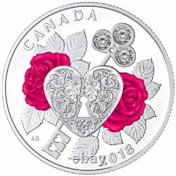 2018 Célébration Amour 3 $ Pure Silver Proof Coin Canada Clés Du Coeur