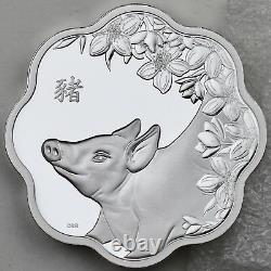 2019 $15 Year Of The Pig Chinese Lunar Zodiac, Lotus Shaped Pure Silver Proof