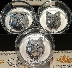 2019-2020 Wolf Bear Lynx Tête D'animal Multifaces 25 $ 1oz Argent Canada 3 Pièces