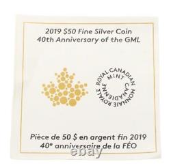 2019 3 oz Canada 50 $ Feuille d'érable en argent doré 40e anniversaire Incuse-Gilt