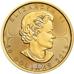 2019 50 $ Canadian Gold Maple Leaf. 9999 1 Oz Fleur De Coin