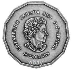 2019 CANADA 50 $ LA FLAMME DU CENTENAIRE 3 oz. 9999 Pièce en argent pur incrustée antique
