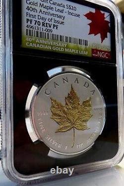2019 Canada 20 $ Gilt Maple Leaf Incuse 40th Anniv. Ngc Pf70 Rev Pf Fdoi? Avec Le Coa