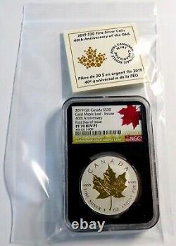 2019 Canada 20 $ Gilt Maple Leaf Incuse 40th Anniv. Ngc Pf70 Rev Pf Fdoi? Avec Le Coa