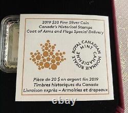 2019 Canada 20$. Pièce en argent pur 9999 Timbres historiques Blason et Drapeaux