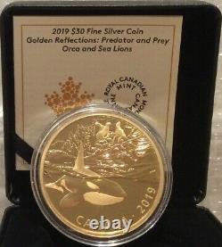 2019 Orca & Sea Lions 30 $ 2oz Pure Silver Proof Coin Canada Prey Golden Predator