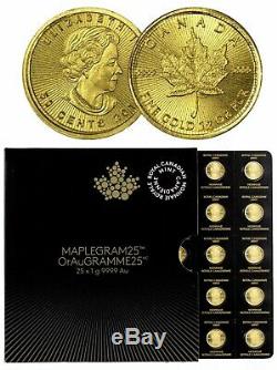 2020 25 X 1 Gramme Monnaie Royale Canadienne Maplegram. 9999 Or Maple Leafs (dans Le Test)