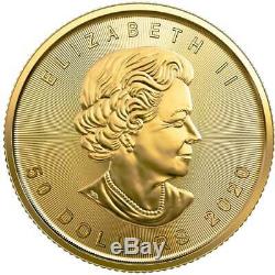 2020 50 $ Canadian Gold Maple Leaf. 9999 1 Oz Fleur De Coin