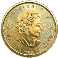 2020 50 $ D'or Feuille D'érable Canadienne. 9999 1 Oz Brillant Non Circulé